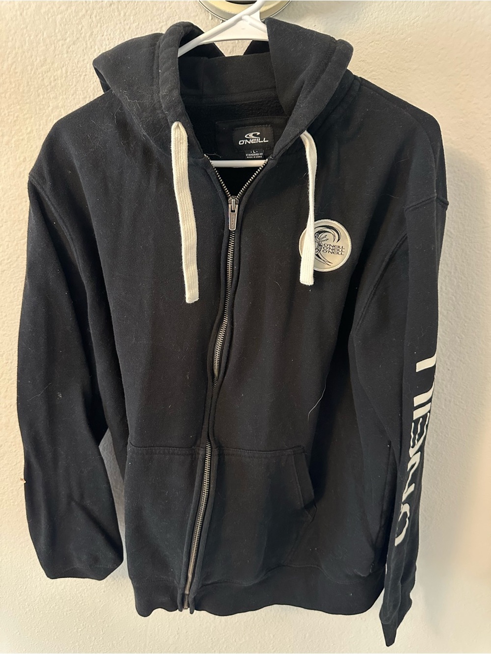 O'Neill Black Zip-Up Hoodie with White Drawstrings